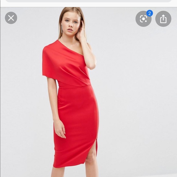 Red One Shoulder Dress - Picture 2 of 6